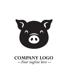 Head of Pig Logo Symbol in Black on the White Background with Simple Modern Animal Design