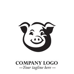 Head of Pig Logo Symbol in Black on the White Background with Simple Modern Animal Design