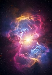 Vibrant Cosmic Nebula with Swirling Colors and Stellar Brilliance.