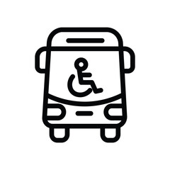 Accessible bus line icon, outline illustration of a bus with a wheelchair symbol, representing public transport accessibility and disability-friendly services