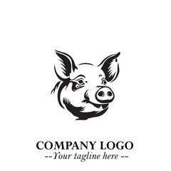 Head of Pig Logo Symbol in Black on the White Background with Simple Modern Animal Design