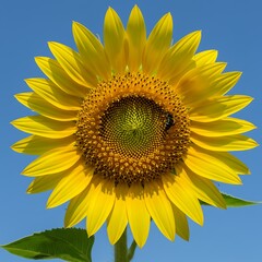 Vibrant Sunflower in Full Bloom Against a Clear Blue Sky.