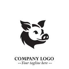 Head of Pig Logo Symbol in Black on the White Background with Simple Modern Animal Design