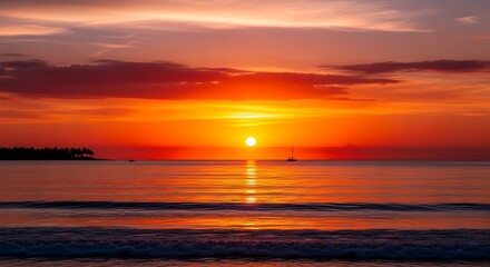 Vibrant Sunset Over the Ocean with Reflecting Sun Rays.