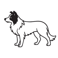 Simple black and white vector of a Border Collie outlined in bold strokes, representing intelligence and grace, ideal for design, art, or educational use.