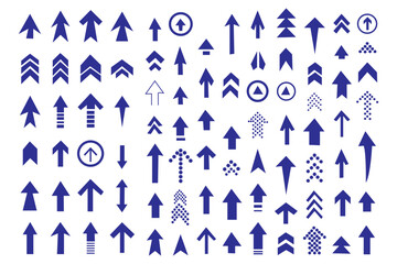 Set swipe up arrows icons. Different black arrows sign upwards. Scroll or swipe up. Graphic vector elements for web, applications, infographic, social. Blue Color.