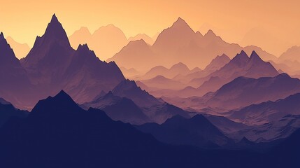Obraz premium The scenery at sunset features an orange sky highlighting the contours of the mountains, which are gracefully serene, evoking a sense of tranquility and awe for the beauty of nature.