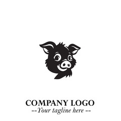 Head of Pig Logo Symbol in Black on the White Background with Simple Modern Animal Design