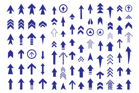 Set swipe up arrows icons. Different black arrows sign upwards. Scroll or swipe up. Graphic vector elements for web, applications, infographic, social. Blue Color.