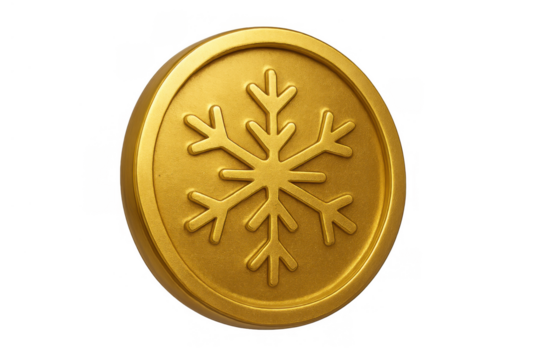 Golden coin featuring an embossed snowflake symbol. Representing winter, cold season deals, finance, frozen assets, and seasonal currency - Powered by Adobe
