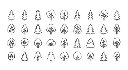Set of tree icons minimalist line art vector illustration perfect for nature-themed designs and environmental projects