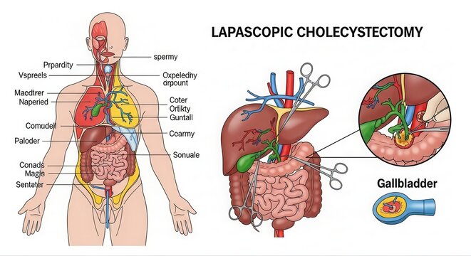 Laparoscopic cholecystectomy anatomy medical diagram gallbladder surgery procedure explained illustration