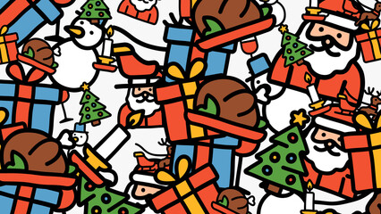 Animation of pattern with doodle style christmas elements. perfect for festive cards, gift wrap, or social media posts. Traditional and cheerful design elements.