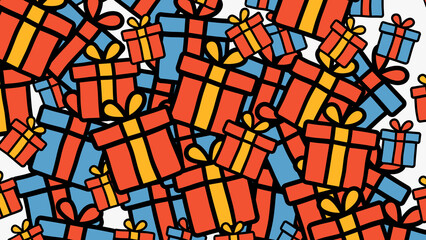 Gift doodle background for festive occasions, celebrations, wrapping paper, backgrounds, and party invitations.