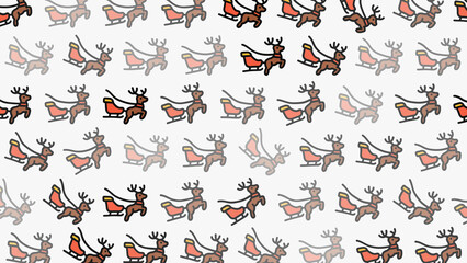 Doodle of santas sleigh pulled by reindeer. Festive design for christmas wrapping paper, holiday decorations, or greeting cards.