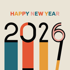 Happy new year 2026 graphic with colorful vertical bars