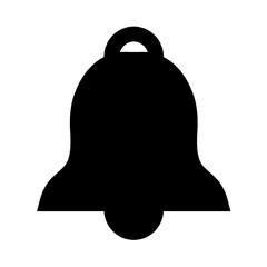 A black bell silhouette on a white background, useful as an icon, vector illustration, symbol, or sign for business design
