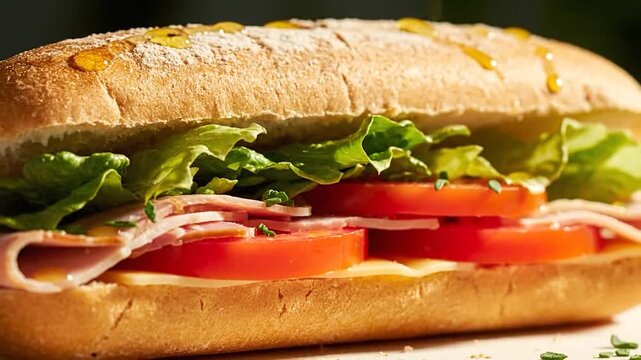 Delicious Ham and Cheese Sub Sandwich with Fresh Lettuce and Tomatoes.