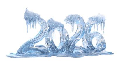Ice sculpture of the year 2020 isolated on transparent background