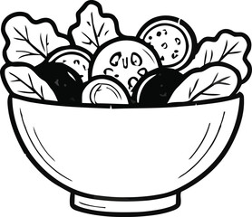Fresh salad bowl icon healthy food ingredient line art simple clean design isolated on white background