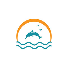 beach sunset and palm tree logo design icon symbol vector illustration.