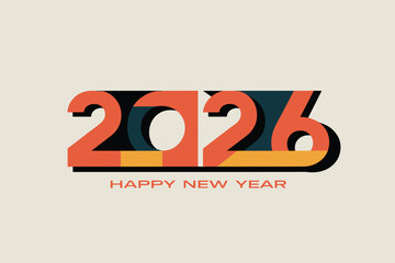 Happy new year 2026 text graphic with retro color palette