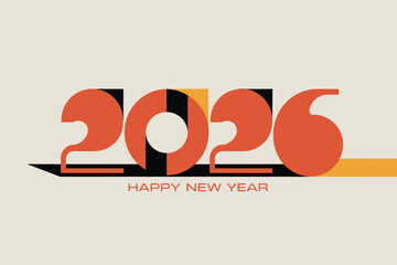 Happy new year 2026 text in retro style with orange and yellow colors