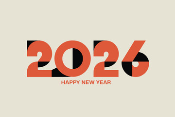 Happy new year 2026 text graphic with orange and black numbers