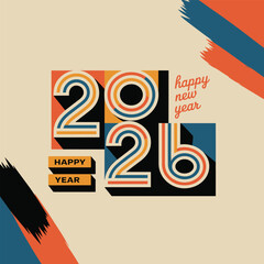 Happy new year 2026 text with abstract brush strokes