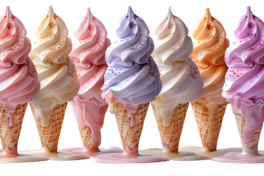 Delicious and colorful ice cream cones dripping with sweetness, perfect for summer promotions and mouthwatering dessert ads, a delightful treat for everyone