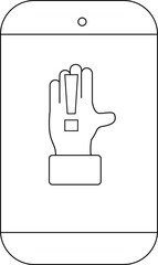 Device screen displaying a hand with an exclamation mark seemingly a warning signal