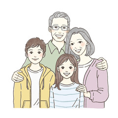 祖父母と孫のイラスト｜三世代家族・仲良しファミリー・手描き人物素材