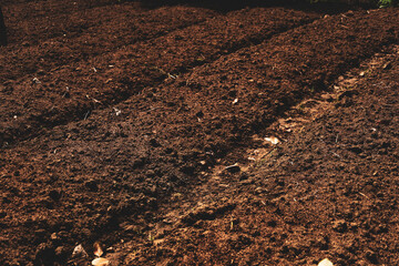 Brown Tilled Soil Preparation Detail in Agricultural Field Cultivation