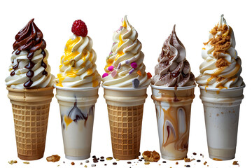 Indulge in Deliciousness Tempting soft serve ice cream cones with decadent toppings, perfect for summer treats and dessert cravings, a sweet escape awaits