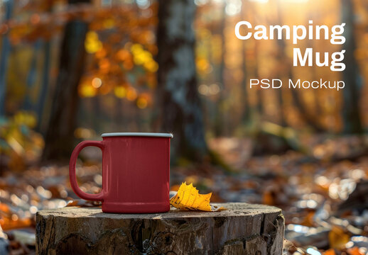 Rustic Autumn Camping Mug Mockup Psd 