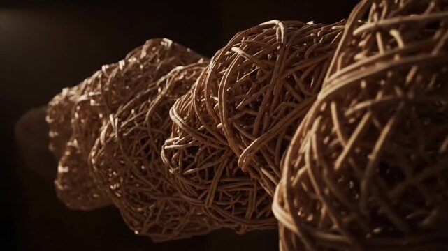 Intertwined twig spheres form a twisted rope