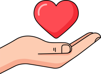 Hand Offering a Red Heart Symbol of Love and Care.