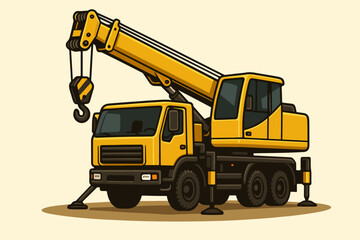 Mobile Crane Truck With Telescopic Boom And Hook For Lifting At Construction Sites