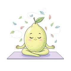 Whimsical lemon character doing yoga for wellness and healthy lifestyle
