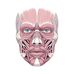Detailed anatomical illustration of human facial muscles for medical study