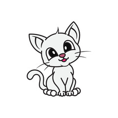 Kawaii cute cat drawing outline for coloring book template