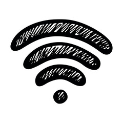 Hand drawn free wifi spot zone sign Public wi-fi area sign Wireless internet clipart in doodle style Single element for print, web, design, decor 3G, 4G, 5G, 6G, IoT