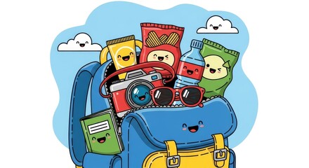 Obraz premium Cute Backpack Full of Travel Essentials for a Fun Adventure.
