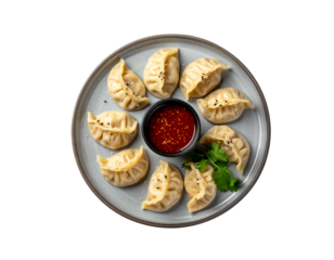  Steaming Hot Plate of Chicken Momos with Dipping Sauce