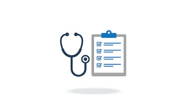 Vector of checklist and stethoscope. Icon of NCP Nursing Care Plan. Symbol of medical examination