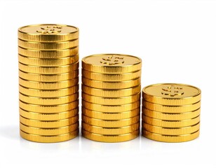 Three stacks of gold coins, varying sizes