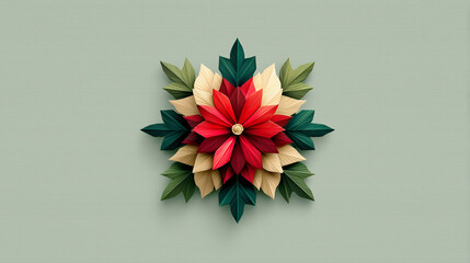 Paper Art Poinsettia Flower on Textured Green Background