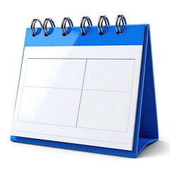 Blue desk calendar with blank, divided, white page