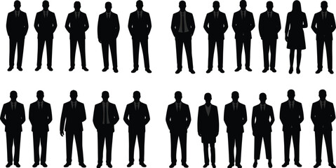 Business silhouettes set, professional people illustration, corporate team, office workers vector, leadership concept, teamwork design, executive group, formal attire art, business community