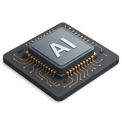 Isometric Artificial Intelligence AI computer microchip processor 3D